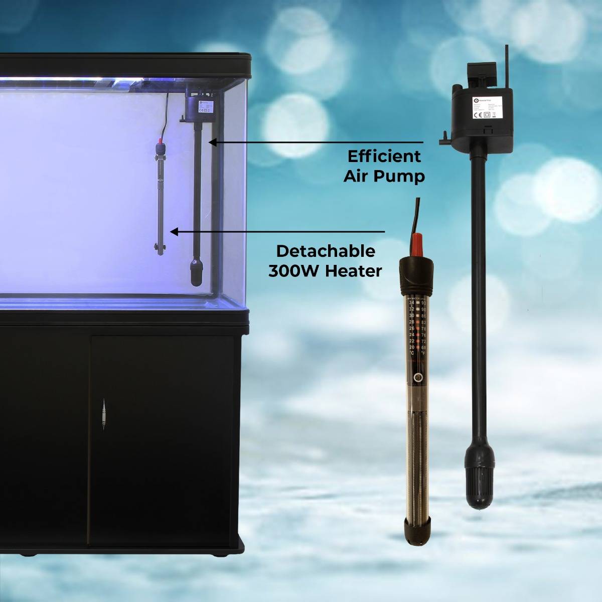 Akvarium med Svart Skåp & Svart Sand