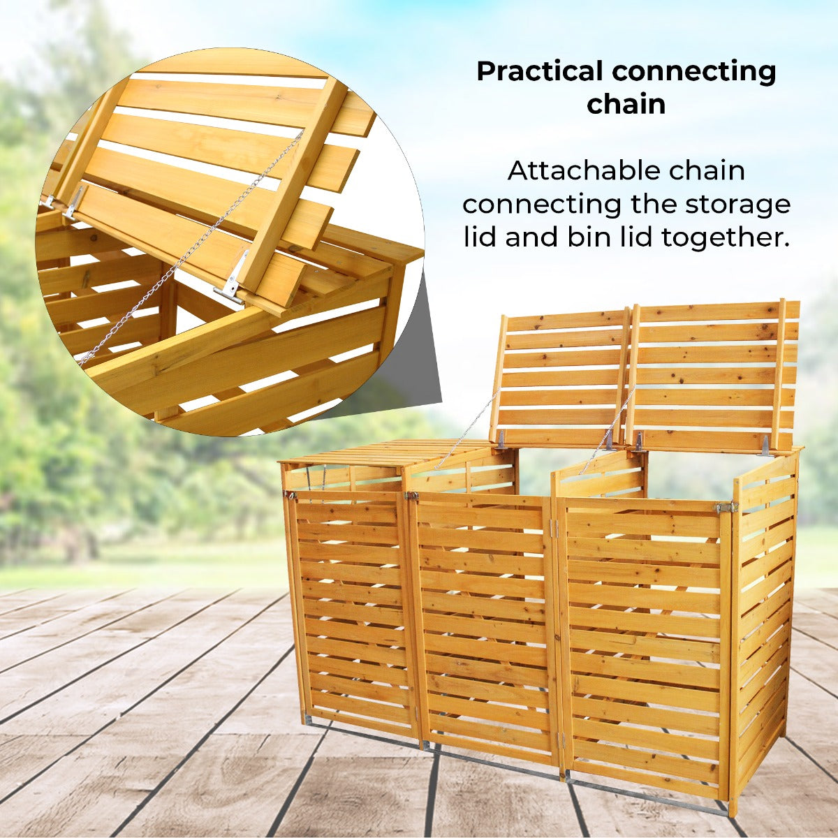 Förråd för 3 Soptunnor i Naturligt Trä