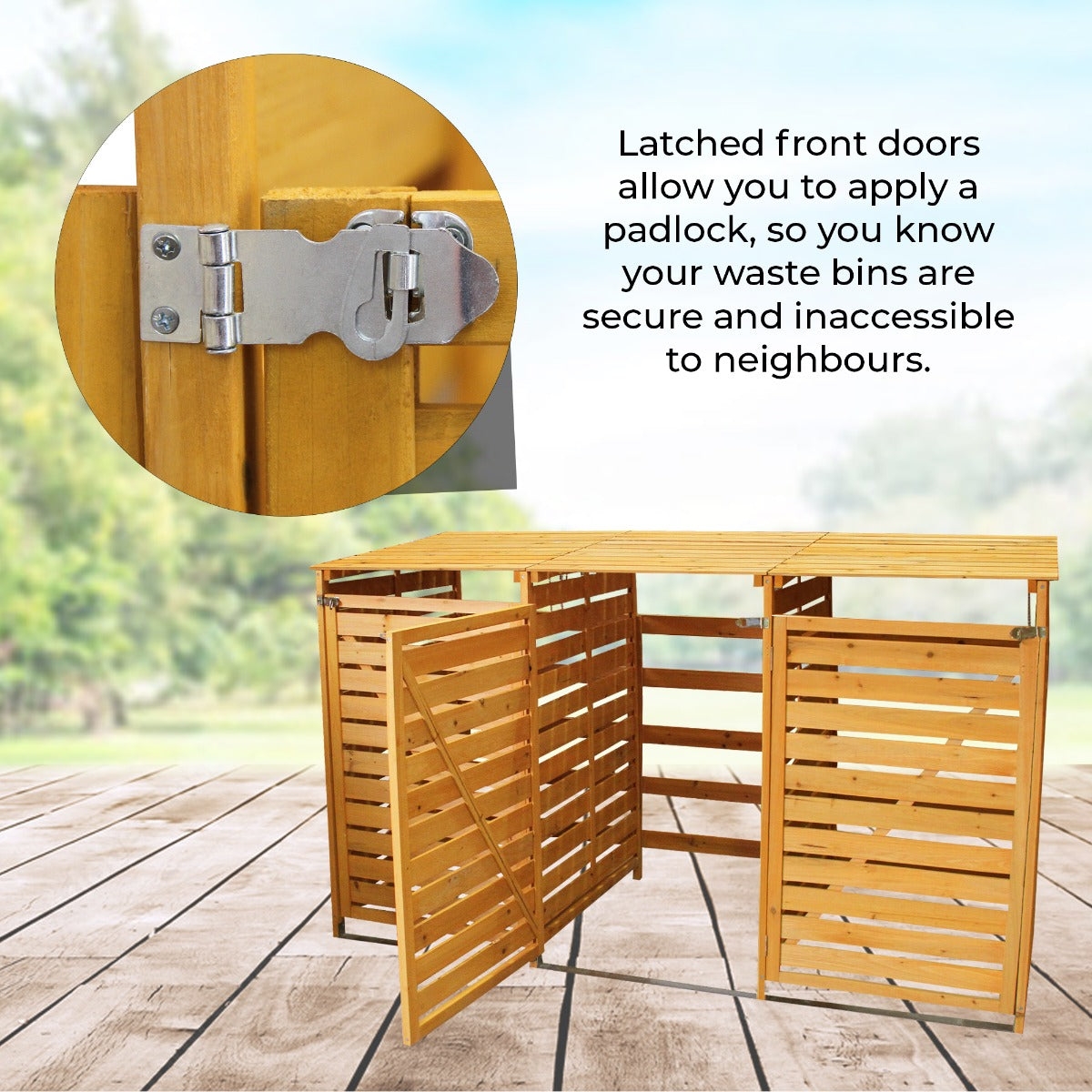 Förråd för 3 Soptunnor i Naturligt Trä