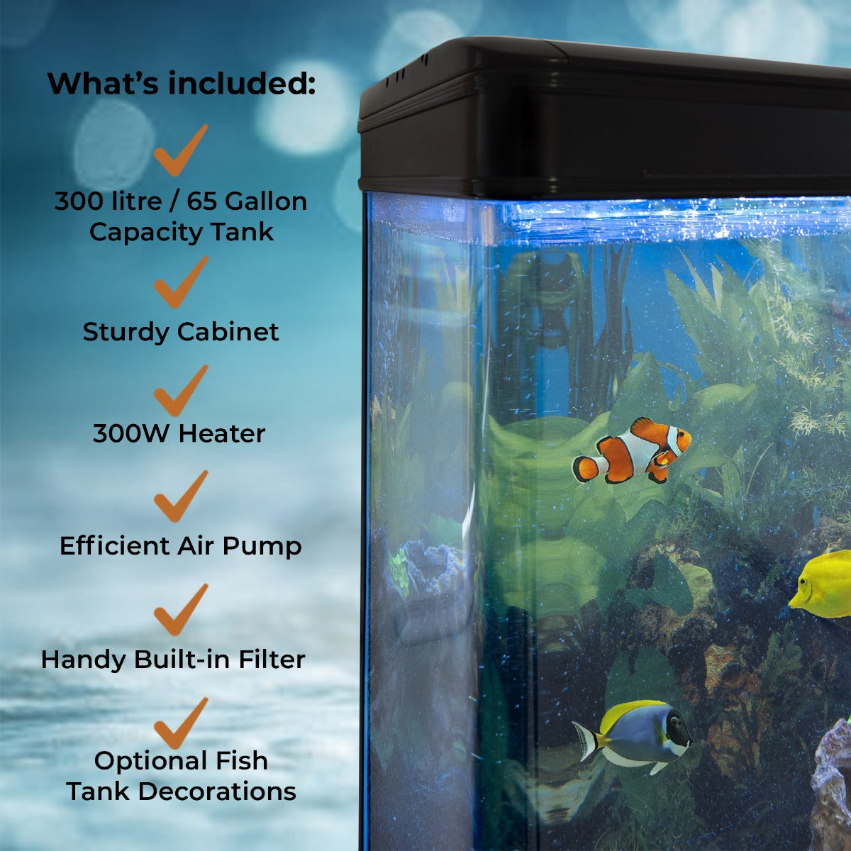 Akvarium med Svart Skåp & Vit Sand