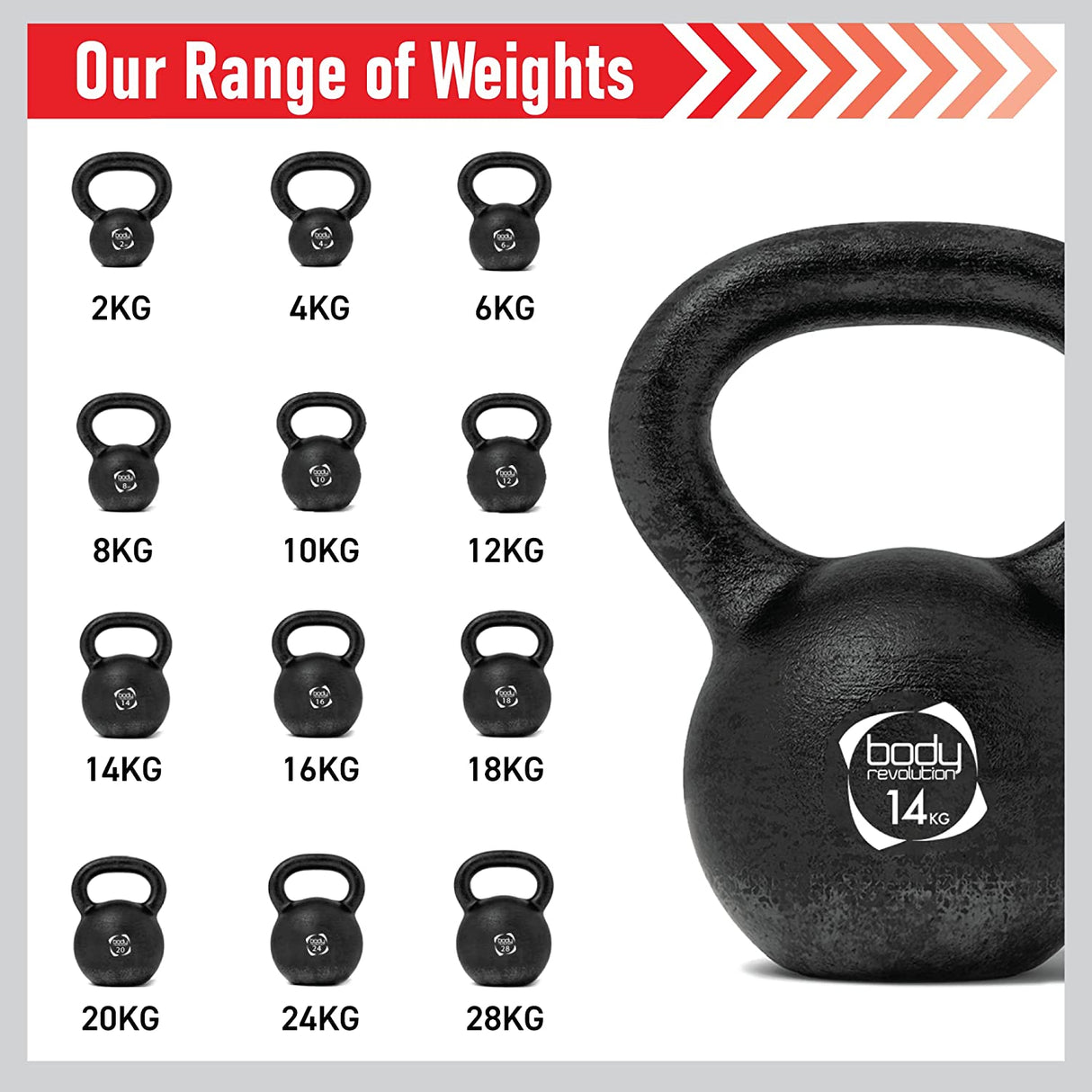Body Revolution Kettlebells i gjutjärn 2 kg - 28 kg
