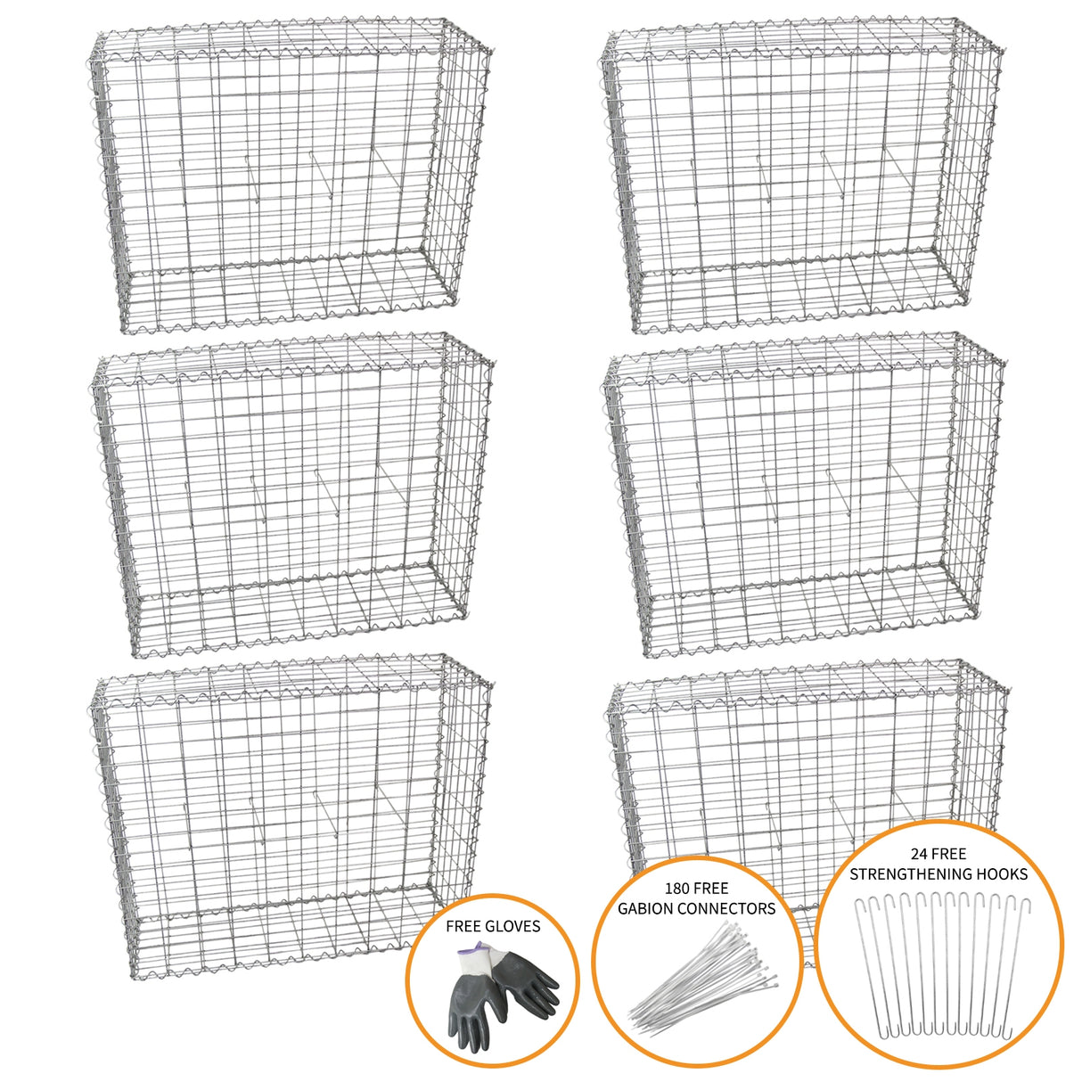 6 st Gabioner 95 cm (H) x 100 cm (B) x 30 cm (D)
