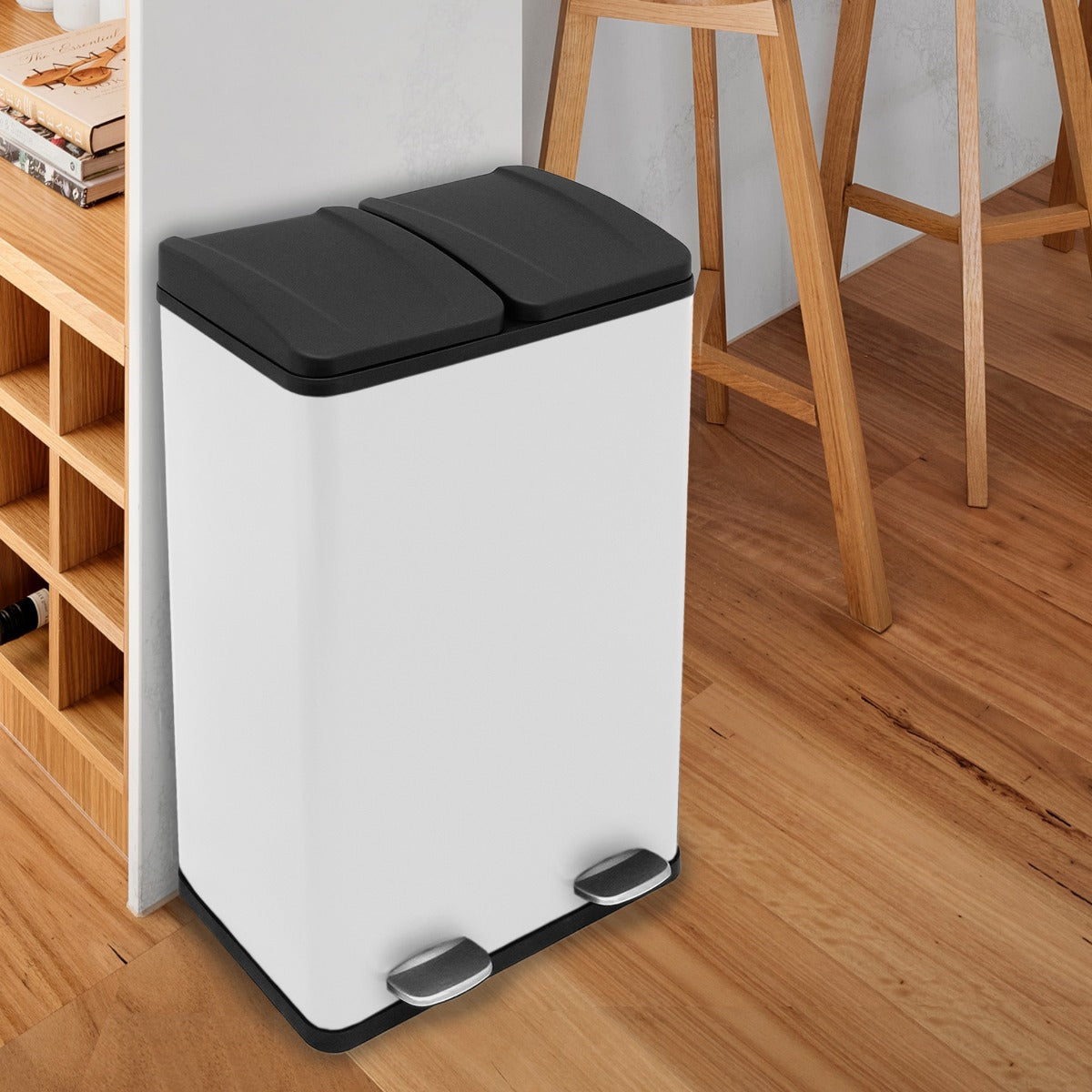 60 L Dubbla Soptunnor med pedaler | Vit