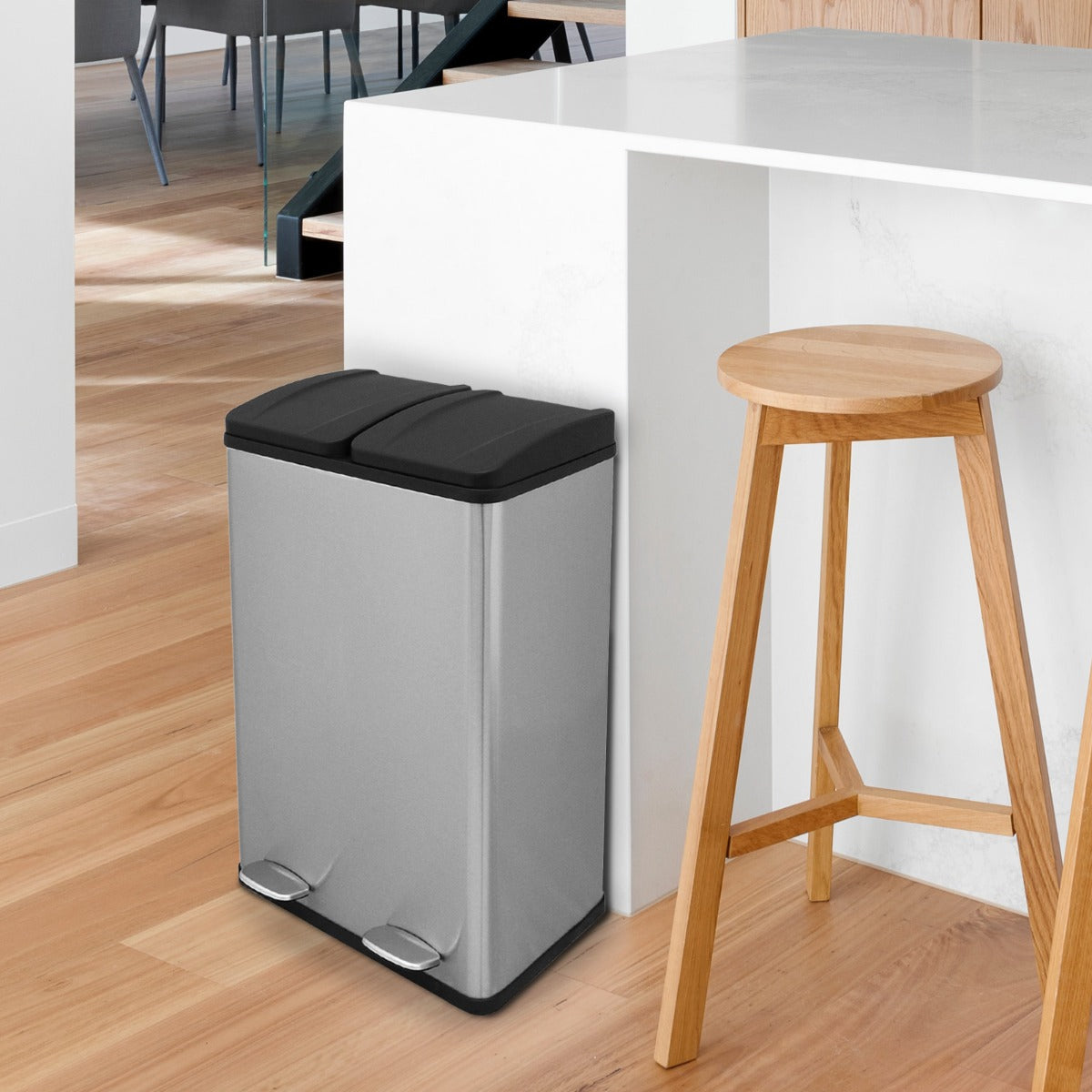60 L Dubbla Soptunnor med pedaler | Silver